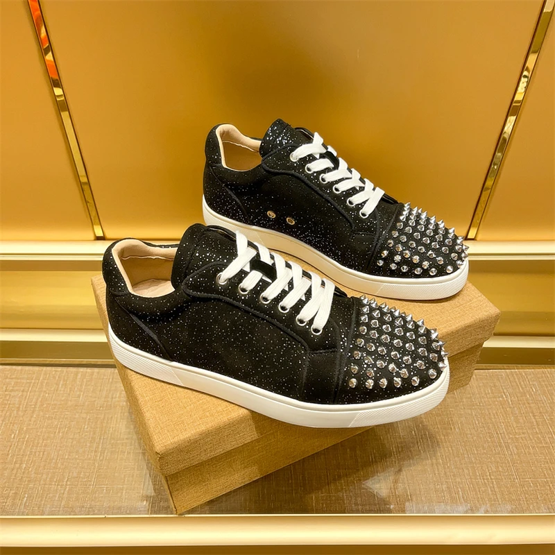 Luxury Designer Men's Shoes Riveted Red Soled Shoes with Stars and Sequins,  Breathable Low Top Luxury Casual Shoes