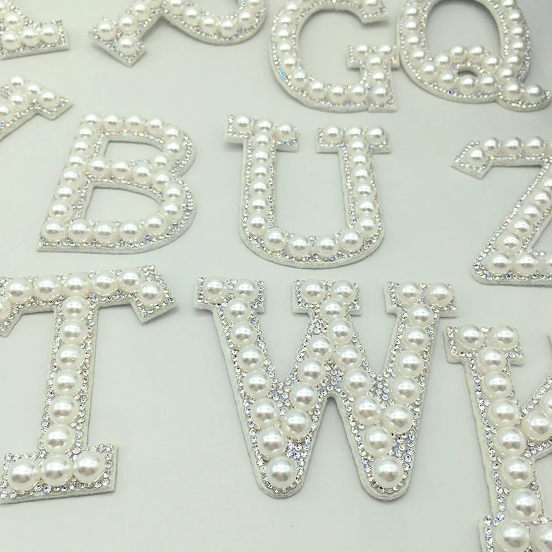 26 PCS RHINESTONE Iron on Letters Resin Letters Faux Pearls Patches  Jacketsv $15.72 - PicClick AU