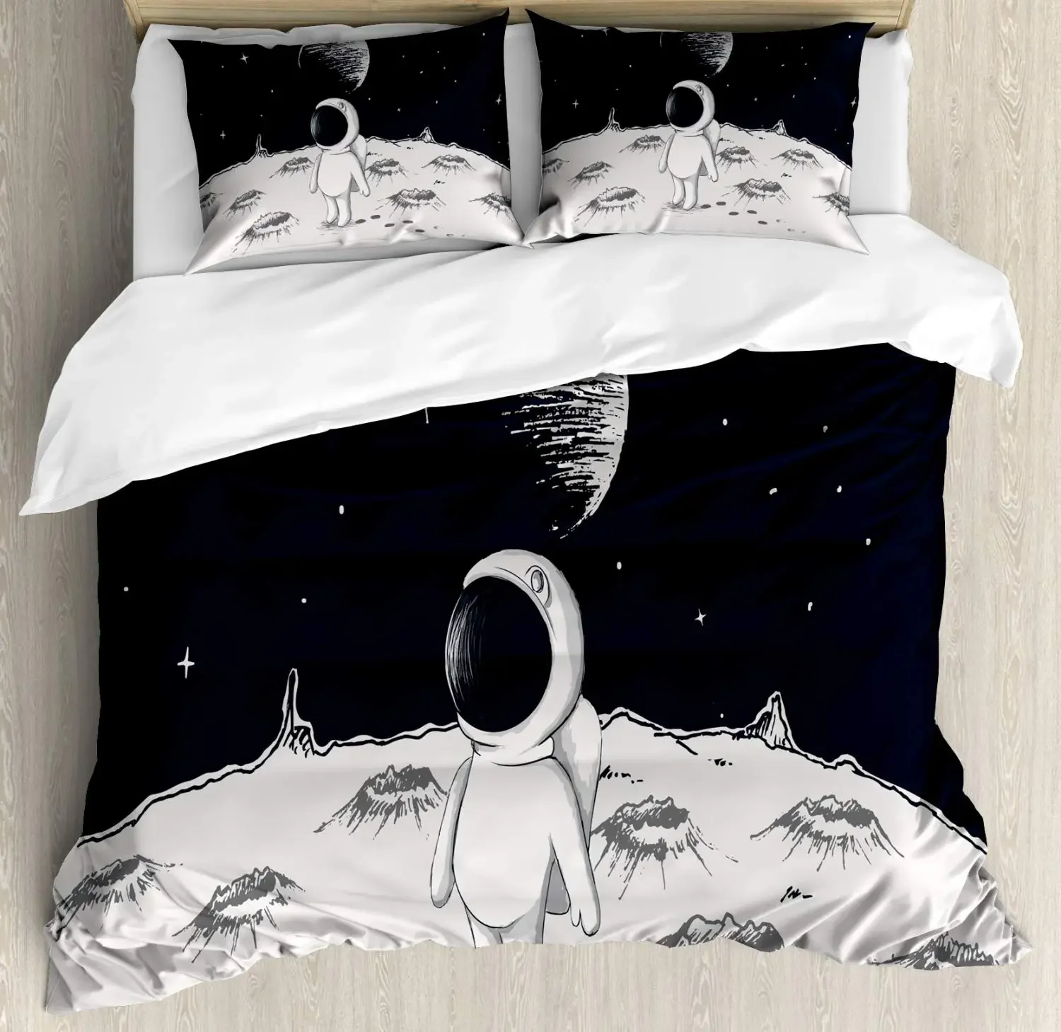 Astronaut Duvet Cover Set Cartoon Space Astronaut Decor Bedding Set Soft Breathable Comforter Cover with Pillowcase with Zipper