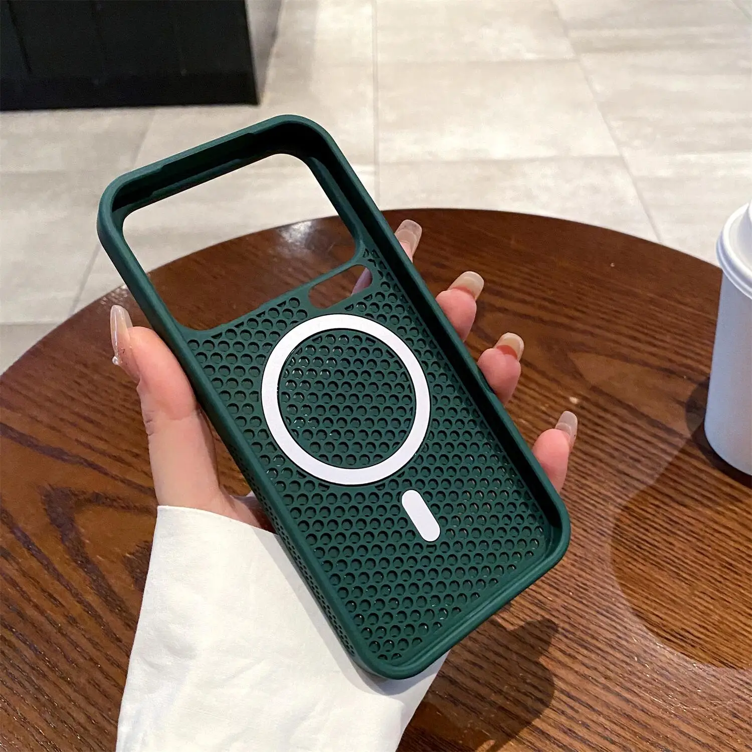 Honeycomb Mesh Heat Dissipation Phone Case with Magsafe Magnetic Hard Back and Silicone Cover