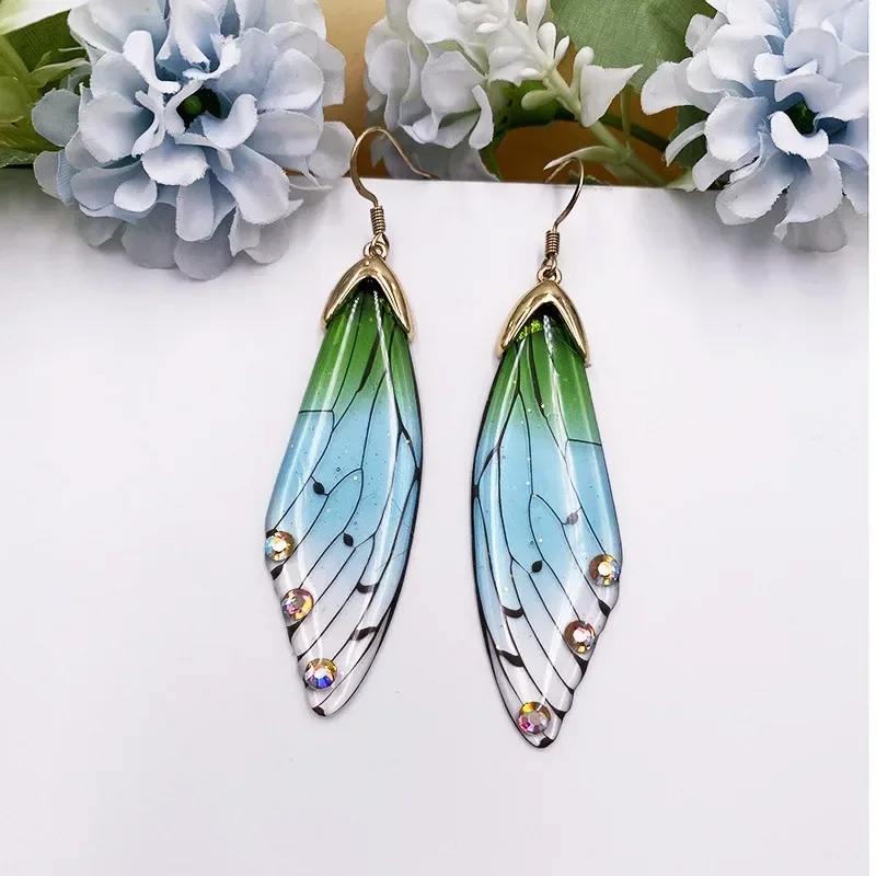 Minar Fairy Clear Resin Butterfly Drop Dangle Earrings For Women Romantic Bling Foil Rhinestone Simulation Wing Earring Gift dangle earrings,drop earrings,butterfly earrings