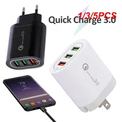 1/3/5PCS Mobile Phone Fast Charging Charger For Mobile Phone Earphone QC3.0 Charging Pulg 3 USB Output High Power Travel Charger