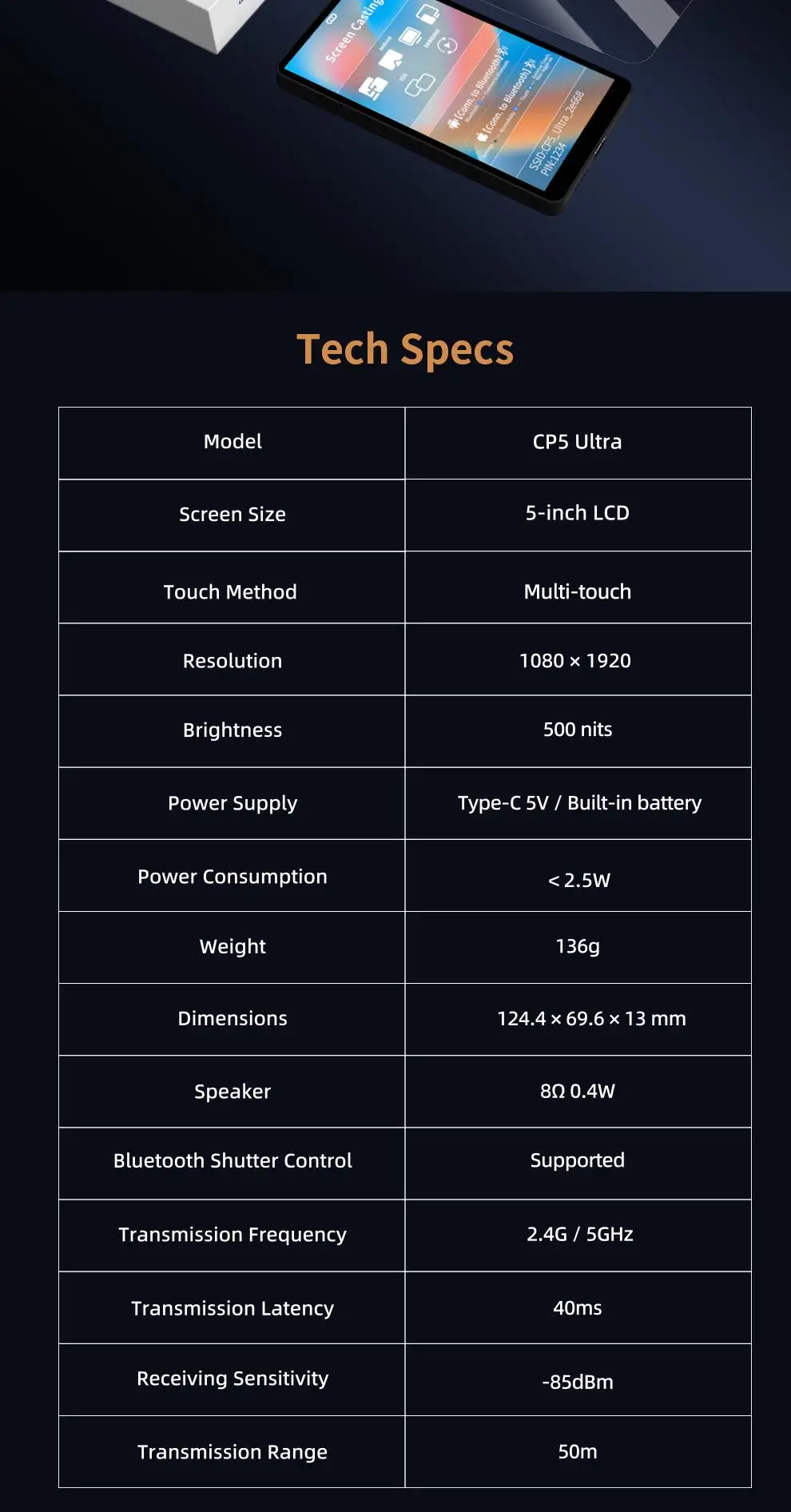 CP5 Ultra Smartphone Selfie Screen With MagSafe Magnetic Support Reverse Control