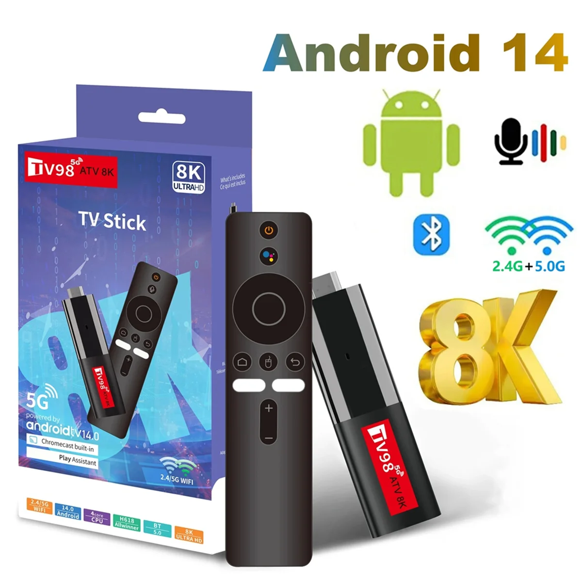 ABNP Android14 ATV Smart Allwinner H618 Support 8K Video 2.4/5G Wifi6 Voice Remote Mini TV Box Portable Player
