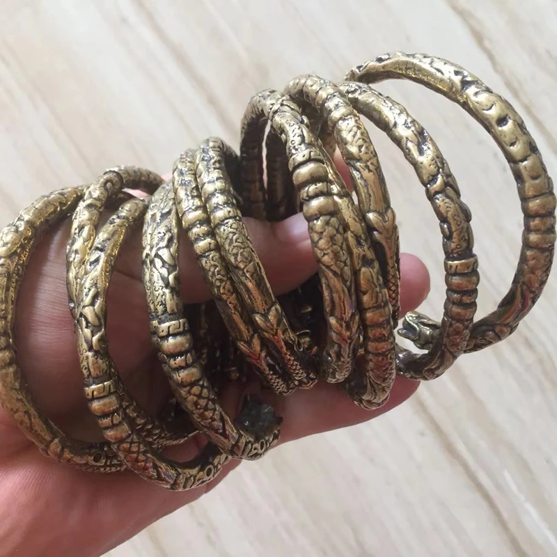 Punk Brass Dragon Bangles Bracelet for Men Jewelry Fashion Accessories Retro Solid Copper Unique Animal Cuff Bracelets for Women