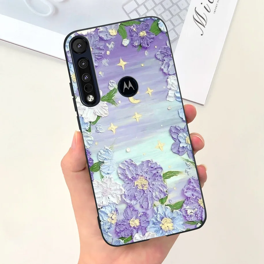 Floral Marble Design Silicone Protective Case - Black