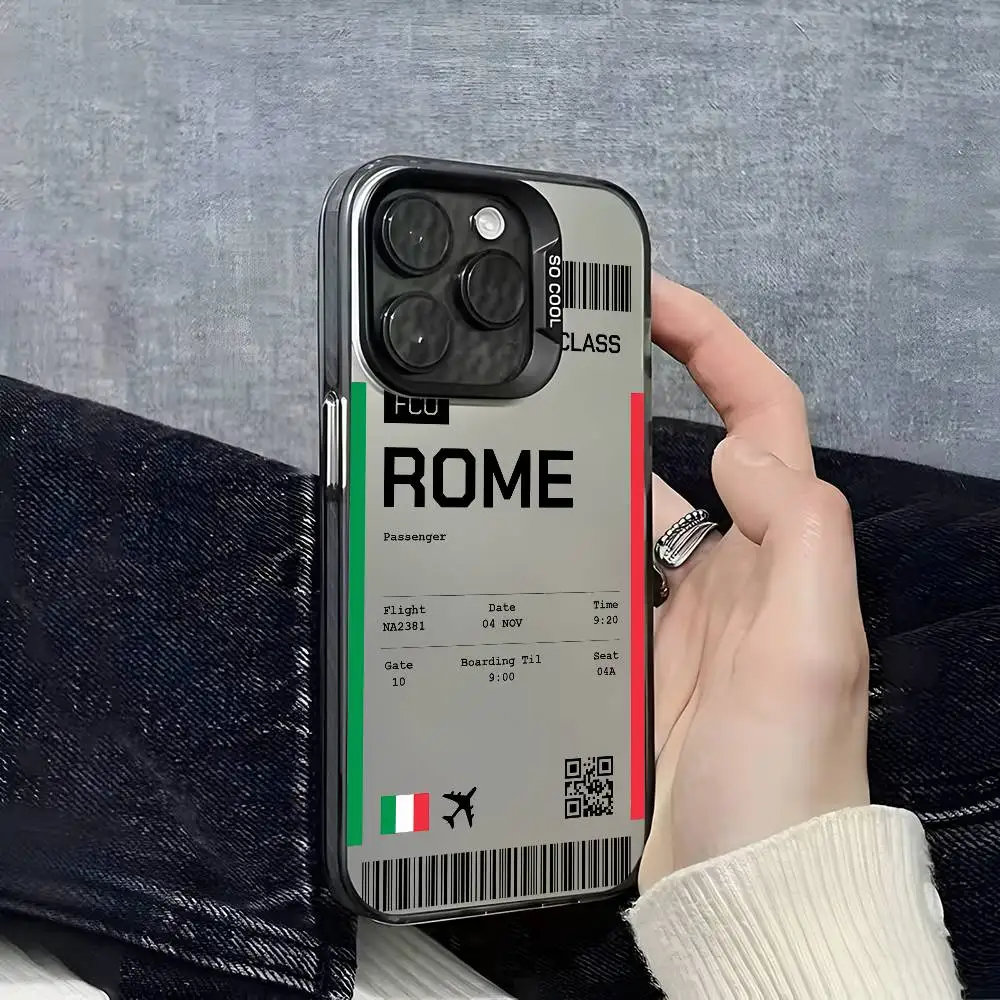 Italien Flugzeug Reise Ticket Handyhülle für iPhone 16 15 14 13 12 11 Plus Pro Max mehrfarbige Aurora Laser stoßfeste Funda Cover