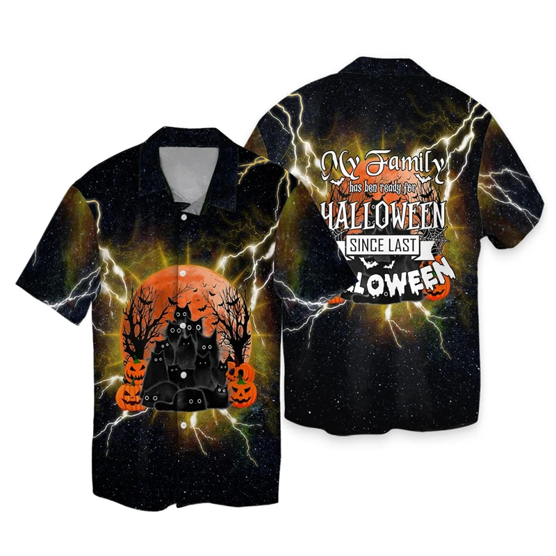 thumbnail image 1 of Camisa hawaiana de Halloween para hombre, ropa informal con estampado floral de manga corta, ropa de calle grande, botones 3D, camisetas de playa, camisas de verano de talla grande para hombre, 1 of 5