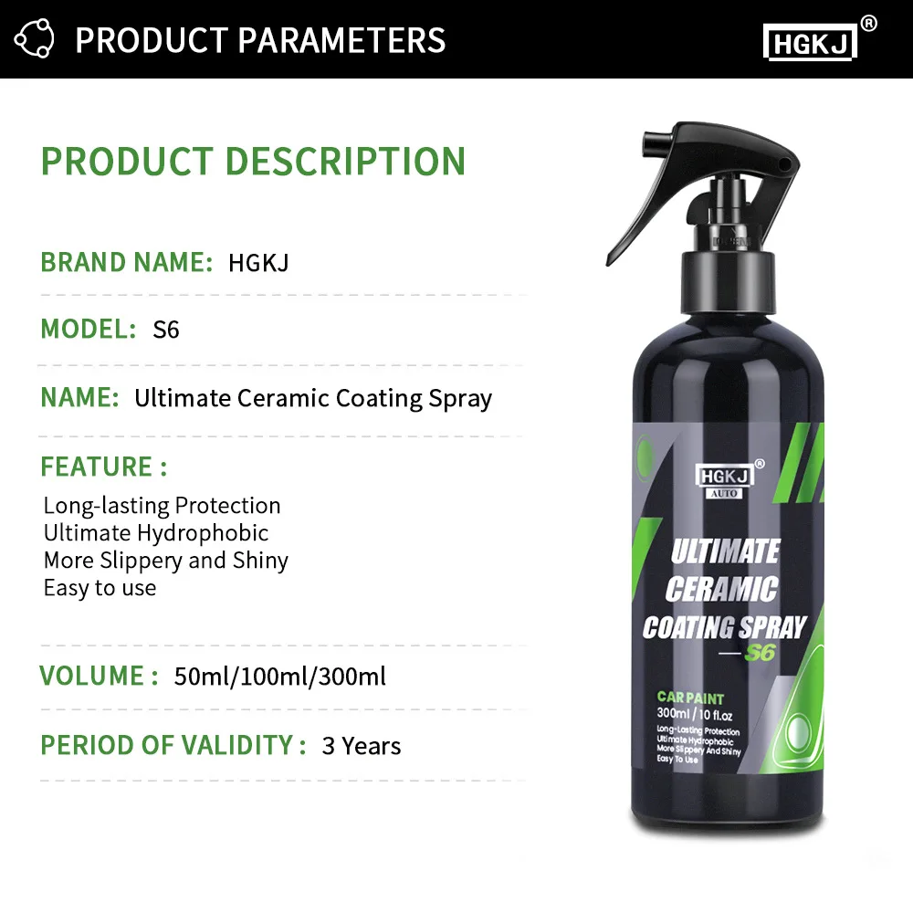Car Coating Nano Ceramic Car Coating Paint Care Ultimate Hydrophobic Ceramic Liquid Glass Car Polishing Coating Spray Auto Detailing HGKJ S6