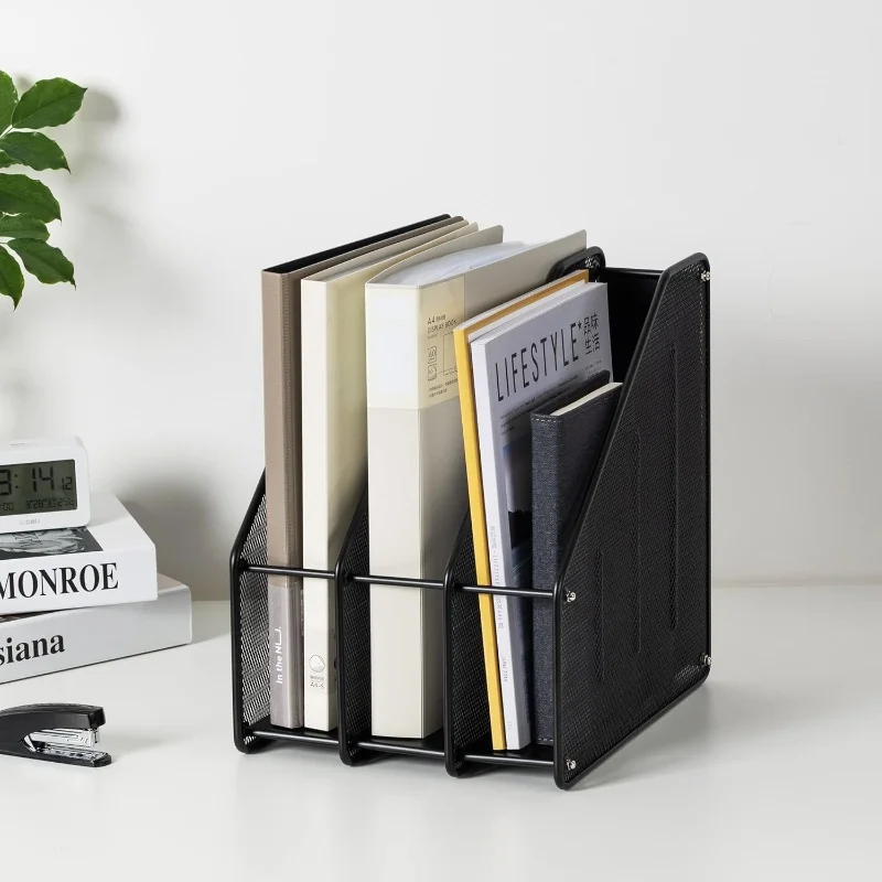 Metal Iron Mesh Quadruple-Column File Rack Four-Gear Bookshelf Data Rack Desktop File Box Four-Grid Metal Multi-Layer