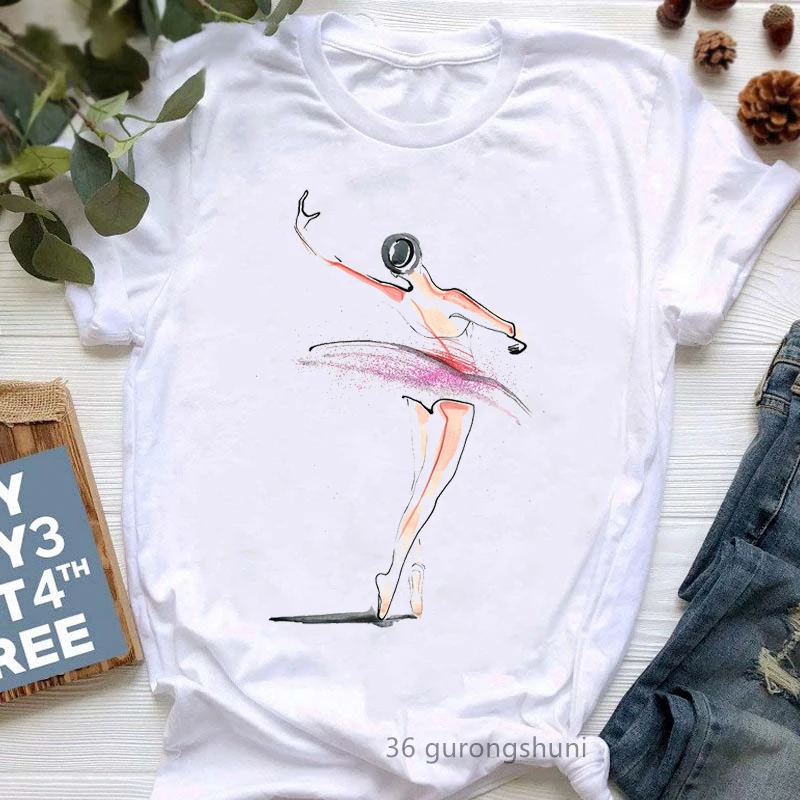 

Watercolor Dancer Print T Shirt Girls Aesthetic Clothes Cool White Short Sleeve Tshirt Femme Summer Fashion Female T-Shirt