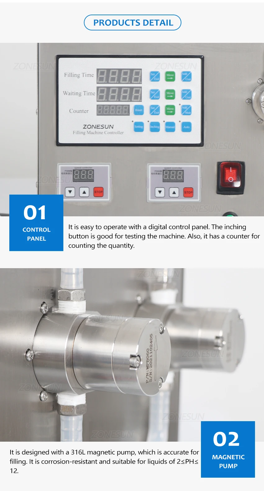 ZONESUN ZS-YTMP2S Semi Automatic Magnetic Pump Bottle Filling Machine