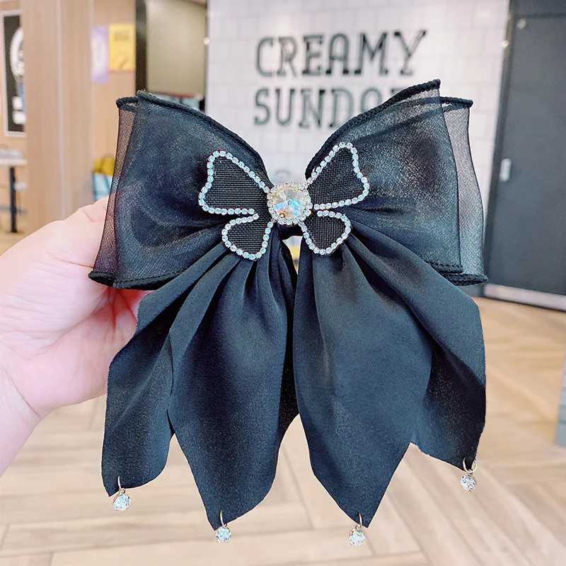 Elegant Butterfly Hairpin New Fabric Large Bow Crystal Rhinestone Jewelry Hair Clip Headwear Women Girls Korean Hair Accessories