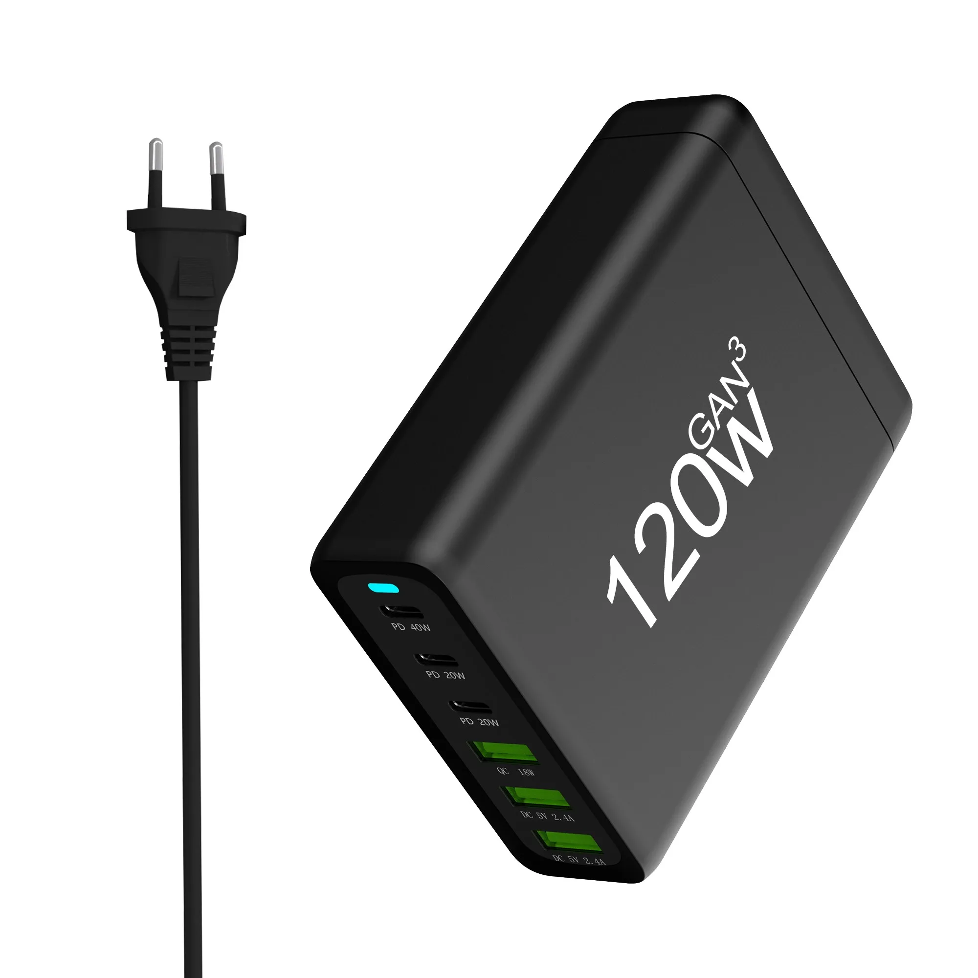 120W USB C Fast Charger GaN 6 in 1 Charging Station With 3 PD Port(40W+40W+20W) And 3 USBA Ports(18W) Compatible with MacBook/Ma