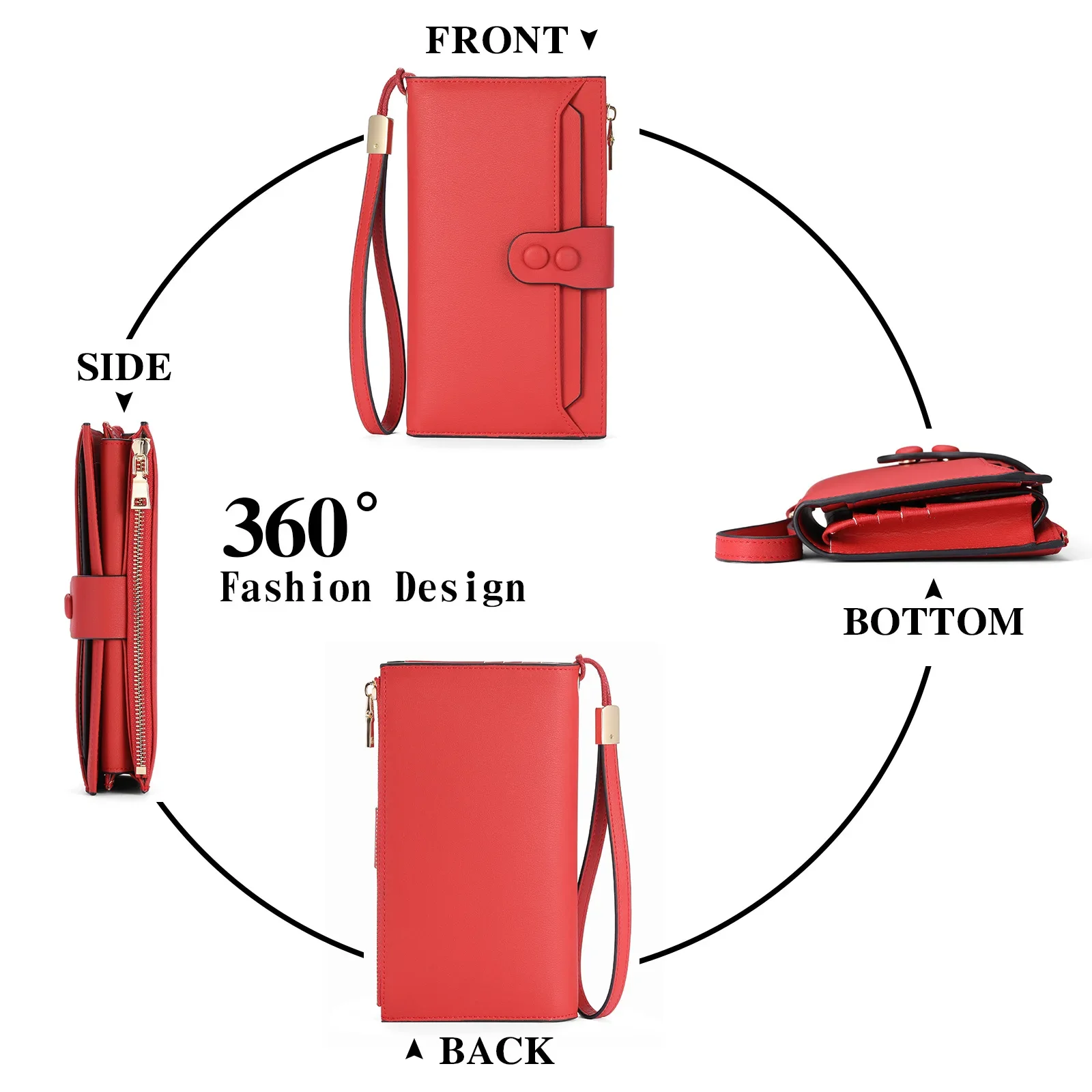 RFID Blocking Leather Women's Wallet Long Clutch Wallets Large Capacity Card Holder Ladies Purse