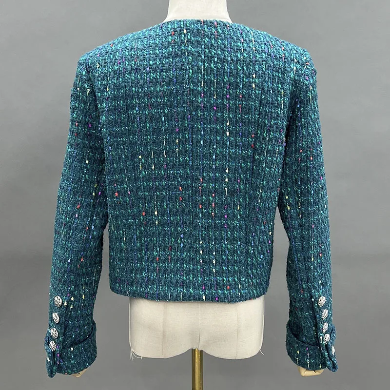 JANEFUR Women Tweed Short Coat 2024  Spring Elegant O Neck Cropped Jacket Female Luxury Korean Fashion Outwear