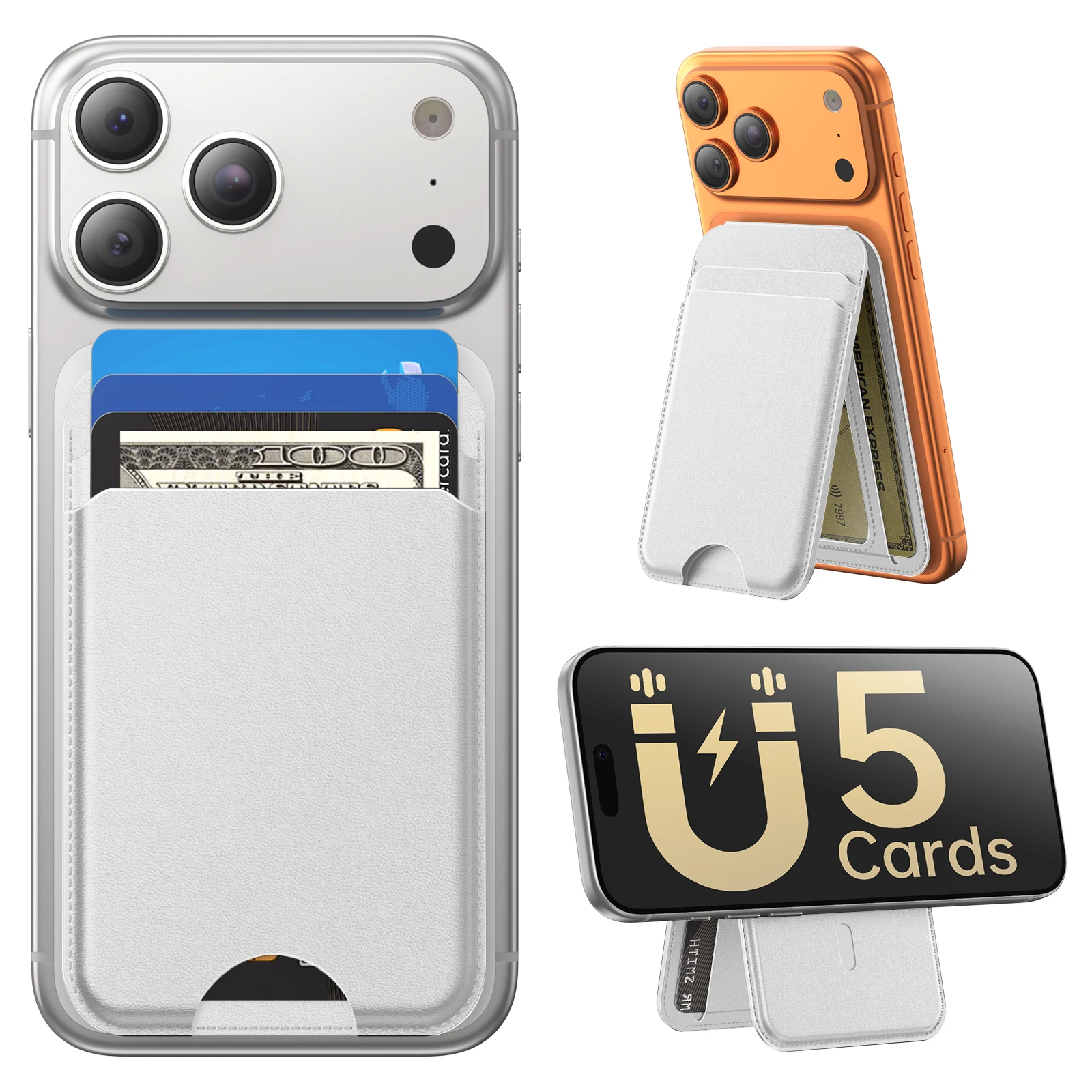 for MagSafe Wallet with Stand, 5 Card Holder, Slim Leather Magnetic Wallet for iPhone 17/16/15/14/13/12 Pro Max Plus Air Series