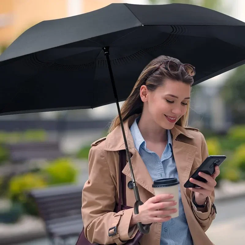 Automatic Umbrella Creative Car-mounted Long-handled Reverse C-handle Windproof Double-layer Inverted Folding automatic umbrella,wind resistant umbrella,windproof umbrella,reverse folding umbrella