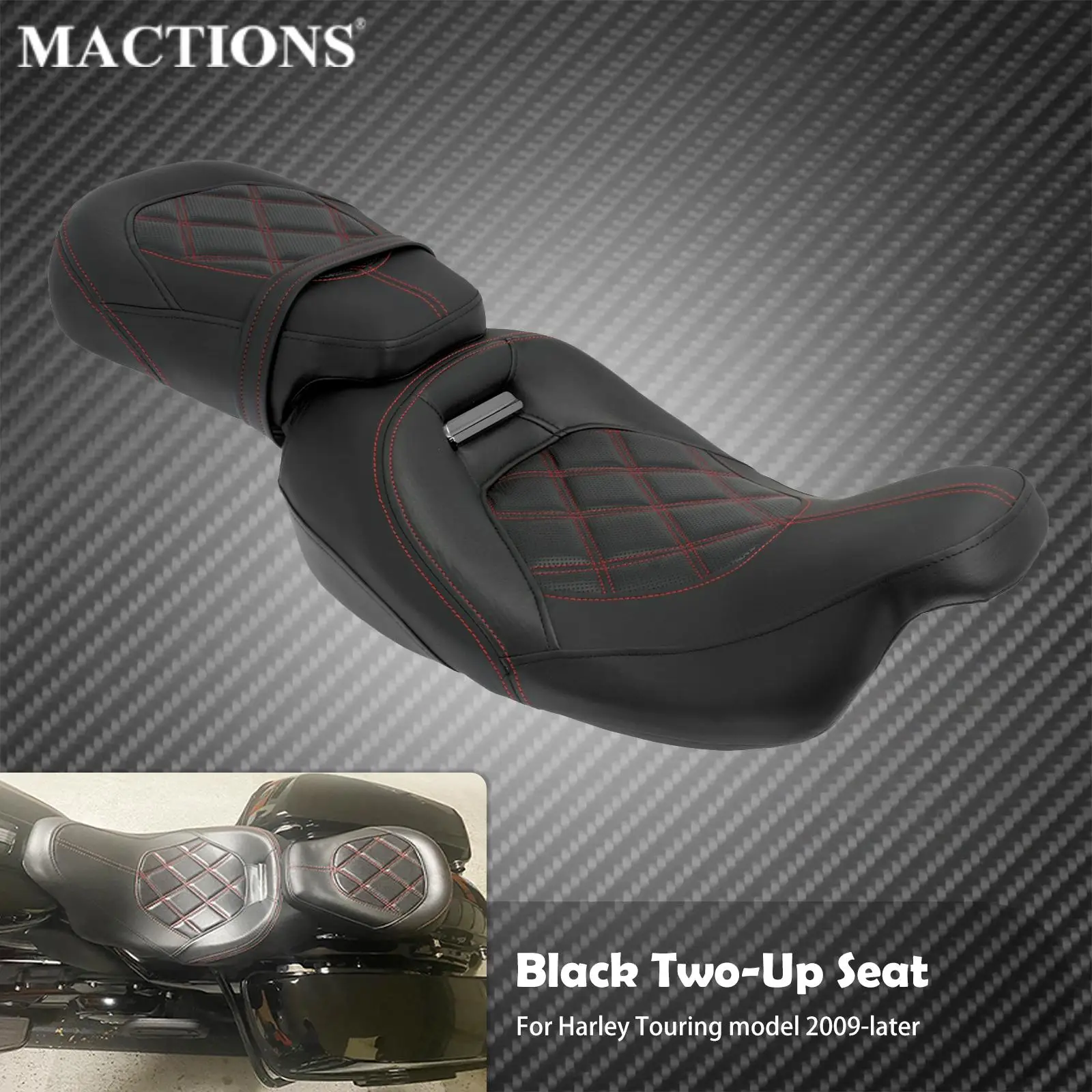 

Motorcycle Two Up Driver Passenger Low Profile Leather Front Rear Seat For Harley Touring Road King Electra Street Glide 2009-Up