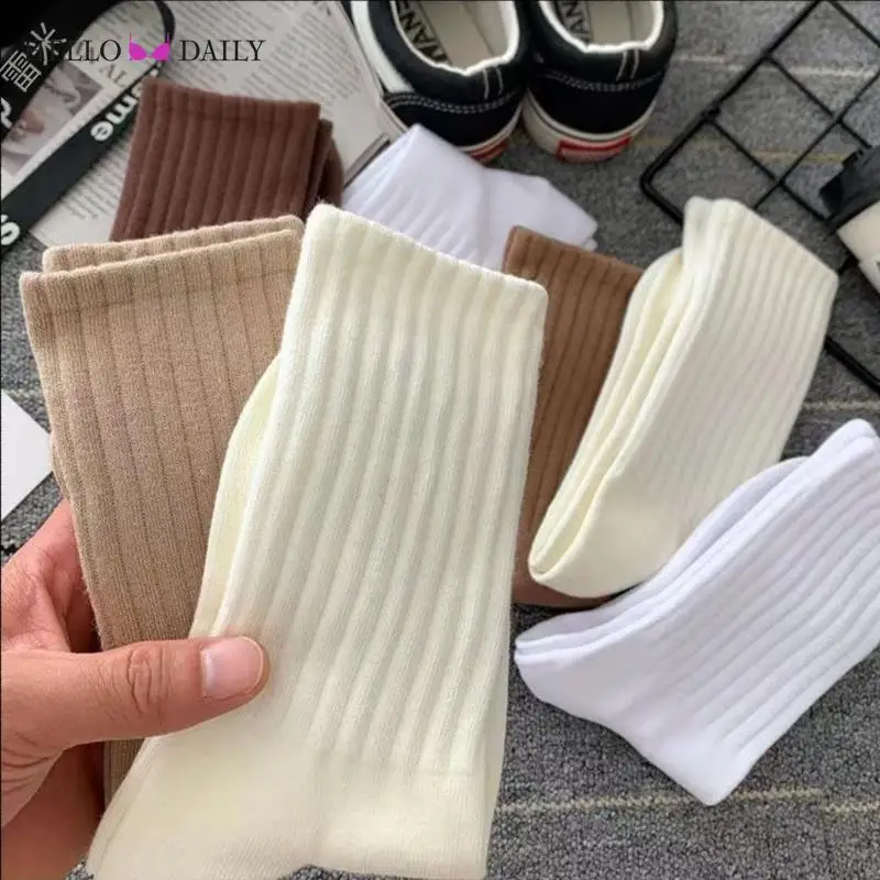 

1 Pair Women Socks Mid Length Versatile Solid Color Sports Couple Socks Thick Stripe Men's Sock Comfortable and Breathable