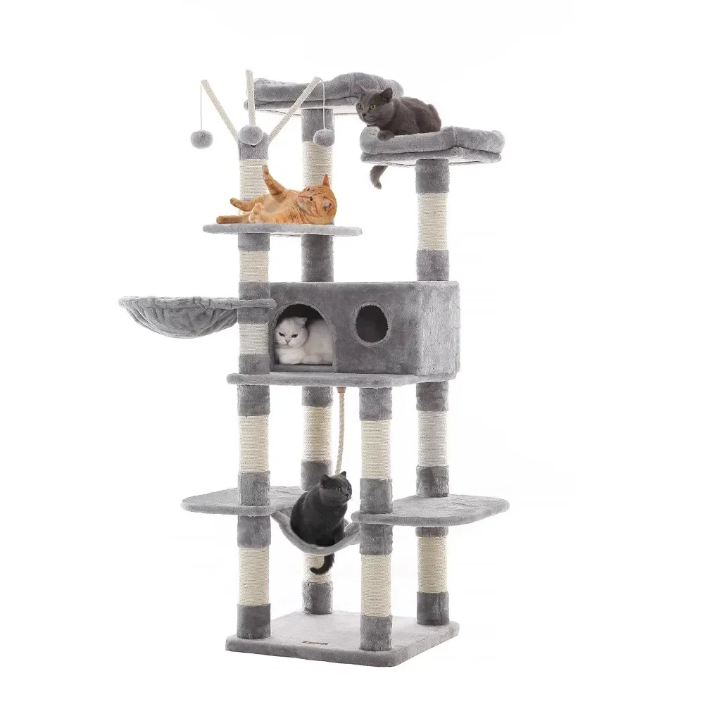 

Cat Tree Large Cat Tower Condo Scratching Post Tower Play House Light Gray Bed for Cats Products Catnap Beds & Furniture Kitten