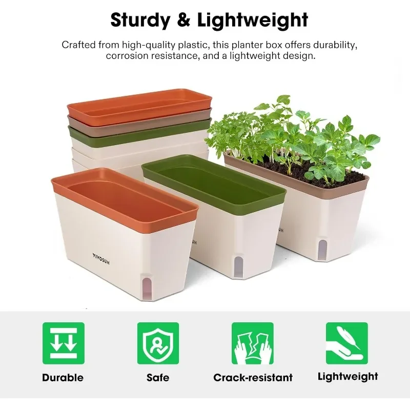 Self-Watering Herb Planters, 6-Pack, 10.5" Window Box with Plant Labels 4