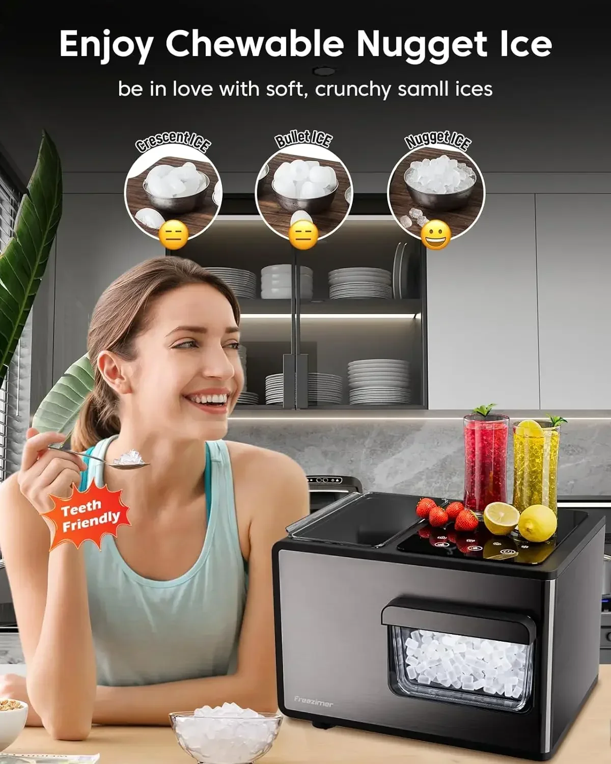 Kitchen suppliesFreezimer Dreamice X3 Nugget Ice Maker Machine Countertop Sonic Ice Kid Friendly Pebble Maker Chewable S