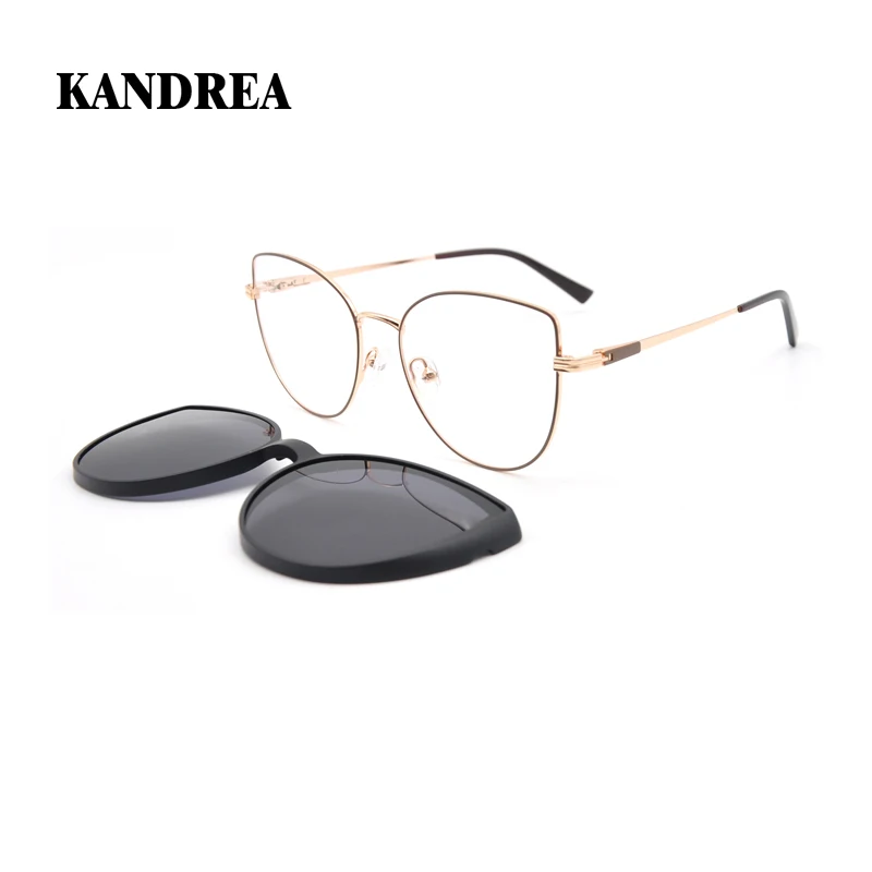 

KANDREA Vintage Cateye Polarized Sunglasses Women Clip on Brand Designer Optical Myopia Glasses Frame Magnetic Eyewear DT30039