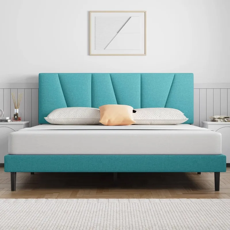 

Bed Frame Upholstered Platform with Headboard and Strong Wooden Slats, Strong Weight Capacity, Non-Slip and Noise-Free