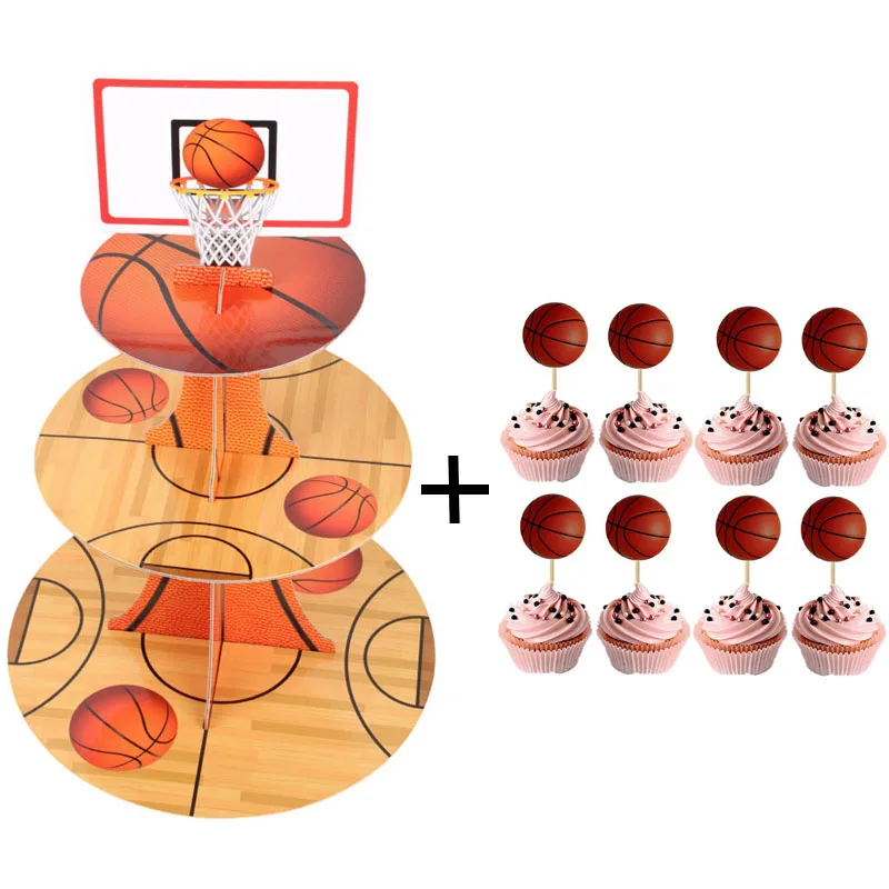 3tierCupcakeStandCupcakeWrappersBasketballPartySuppliesKids