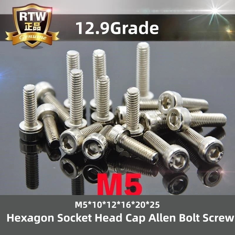 

100PCS YFS M5 Hexagon Socket Head Cap Allen Bolt Screw M5*10*12*16*20*25mm Grade12.9 White Nickel-plated Antirust Screws