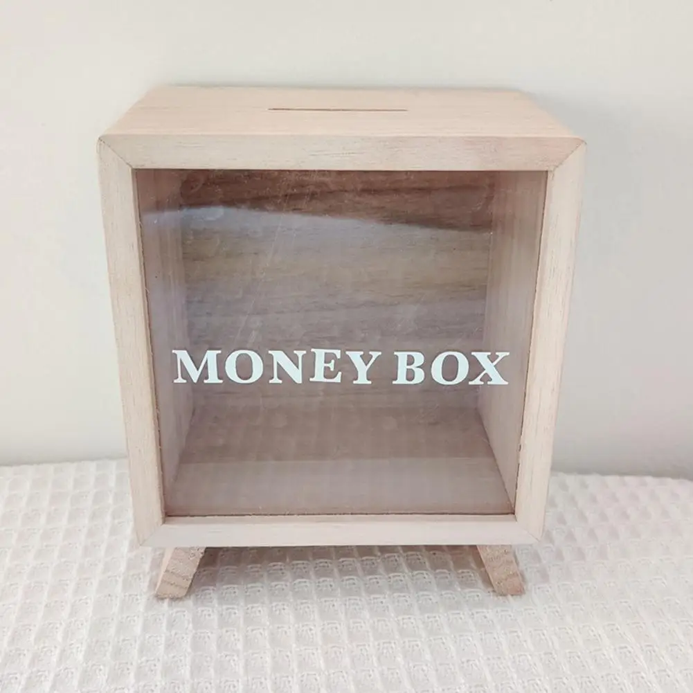 Modern Money Bank Lightweight Piggy Bank Transparent Window DIY Desktop Wooden Piggy