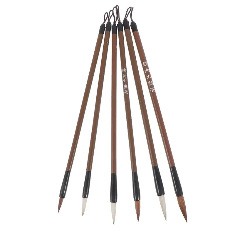 6pcs Chinese Writing Brush Calligraphy Learning Supplies Traditional Sumi Brushes Ink Painting Brush Chinese Weasel Hair Brushes
