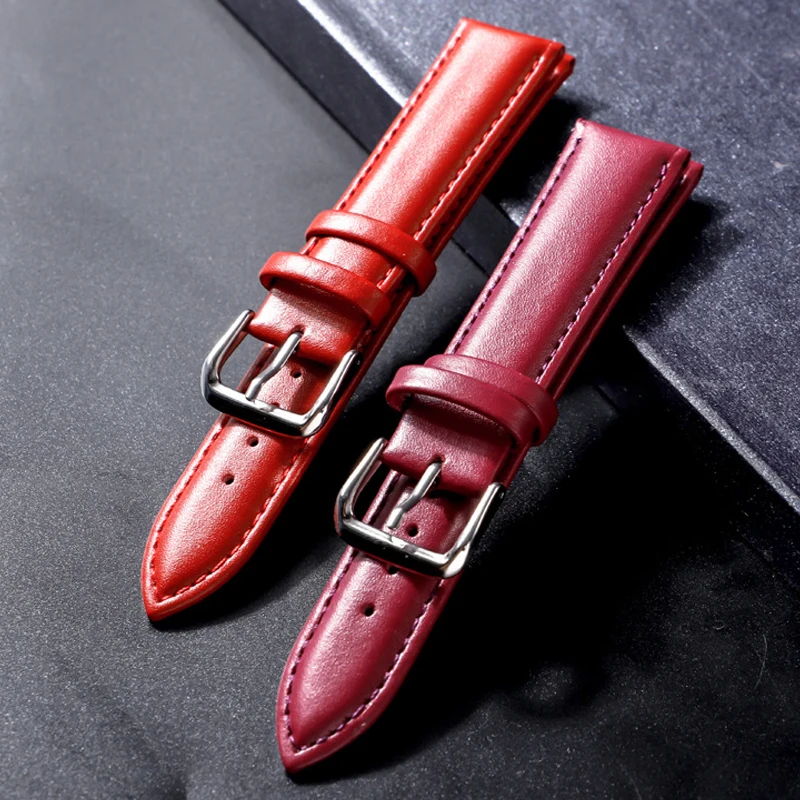 New Genuine Leather Watchband Soft Material Watch Band Wrist Strap With Silver Color Stainless Steel Buckle Men Women Wristband