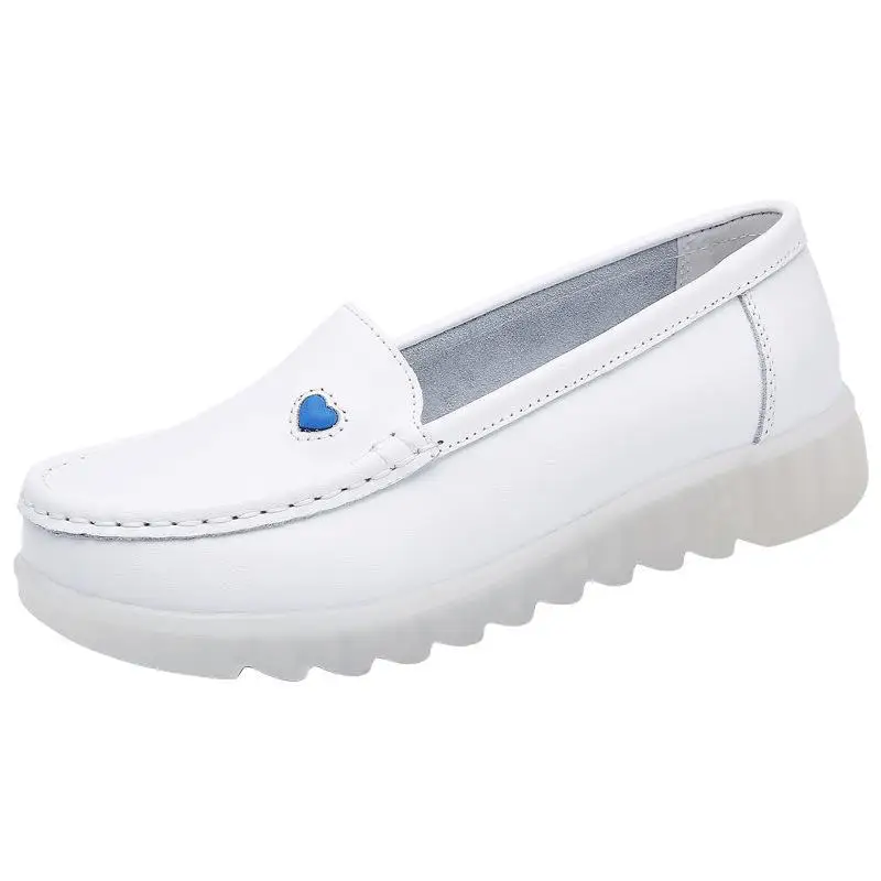 Women's Shoes Comfortable Soft-soled Work Shoes White Slope Heel Increased Leather Deodorant Hospital Nurse Shoes