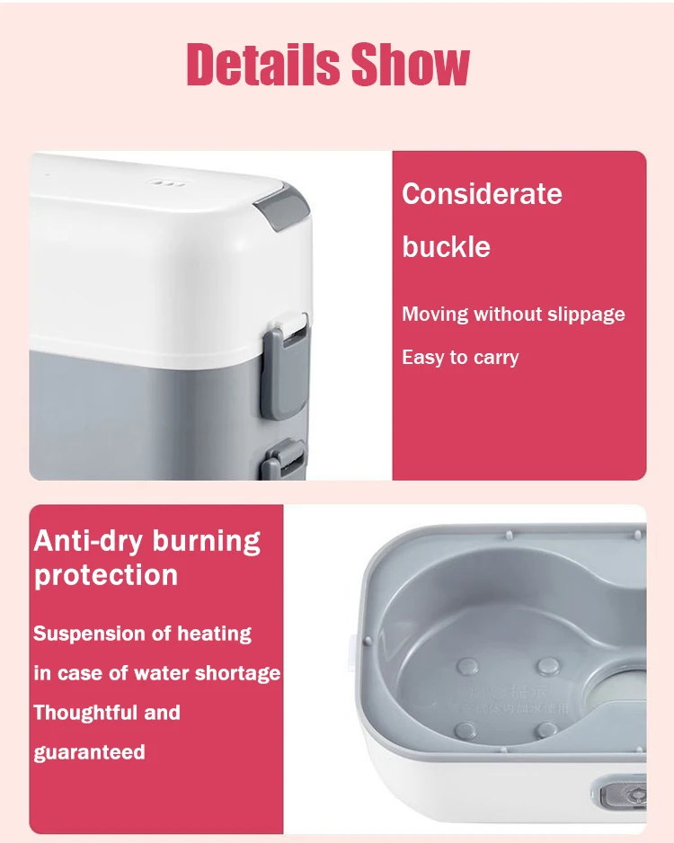 220V Electric Lunch Box Rice Cooker Portable Heating Bento Box Stainless Steel Lunch Box