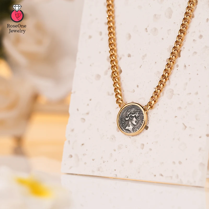 

New Hot Selling Roman Lucky Goddess Anti human Head Coin Necklace Necklace for Lucky Goddess Ancient Coin Necklace
