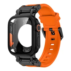 Premium Silicone Strap with Protective Case for 44mm-Series 6 5 4 SE (Black Orange-B)