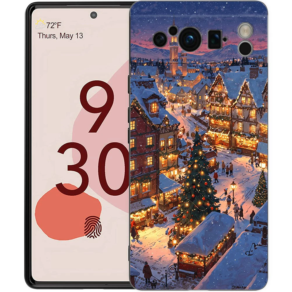Festive Cartoon Christmas Style Soft TPU Phone Case with Black Bumper