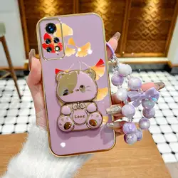 3 - Piece Red Maple Leaves Set: Phone Case, Lanyard, and Rabbit Stand - Redmi Note 11 SE (India) (PURPLE)
