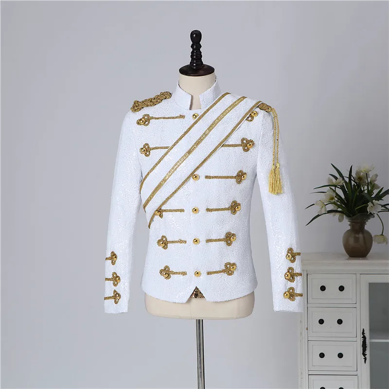 Modern Michael Jackson Sequined Performance Outfit New Men's Banquet Guest Band Rock Singer Costume Stand Up Collar Jacket