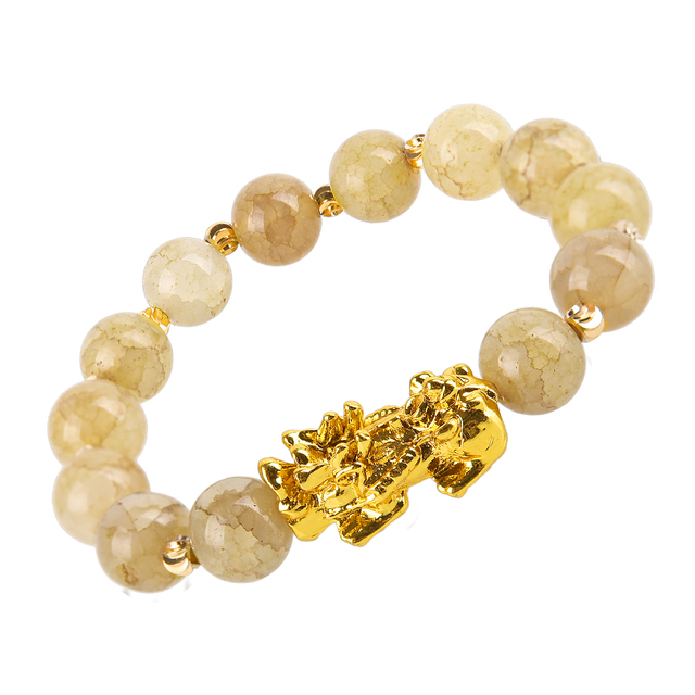 Stone Beads Bracelet Unisex Wristband Gold Black Pixiu Bring Wealth and Good Luck Chinese Feng Shui Men Women Bracelets