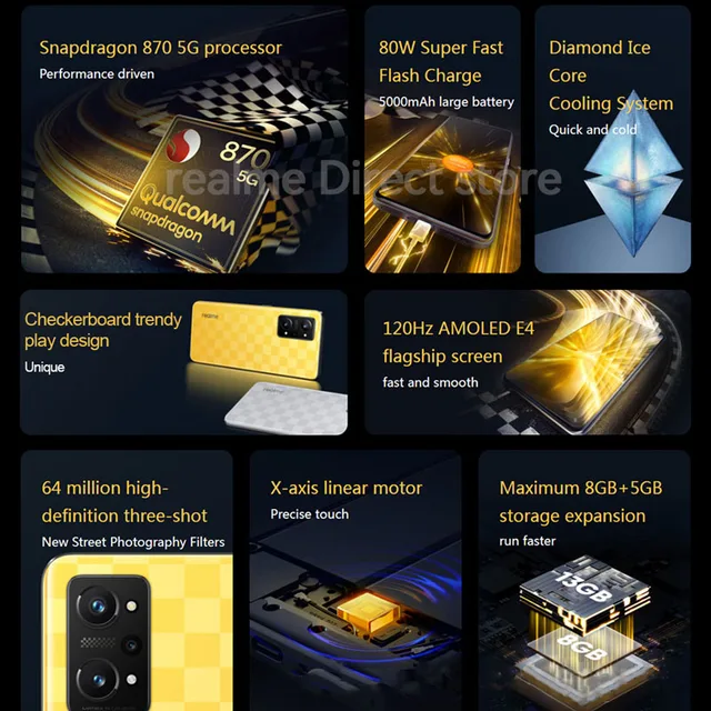 Global Rom realme Q5 Pro 5G Mobile Phone Snapdragon 870 6.62inch Smart phone AMOLED 120Hz UI 3.0 5000mAh 80W Charge Android 12 2