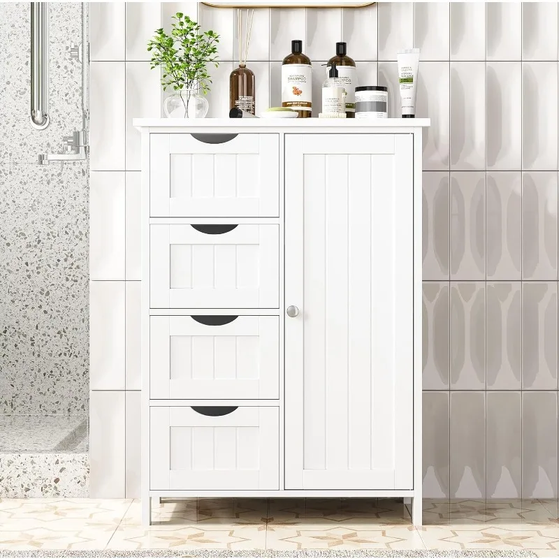 Bathroom Floor Cabinet,Freestanding Storage Cabinet with4Drawers and Adjustable Shelf for Entryway Storage,Home Office Furniture