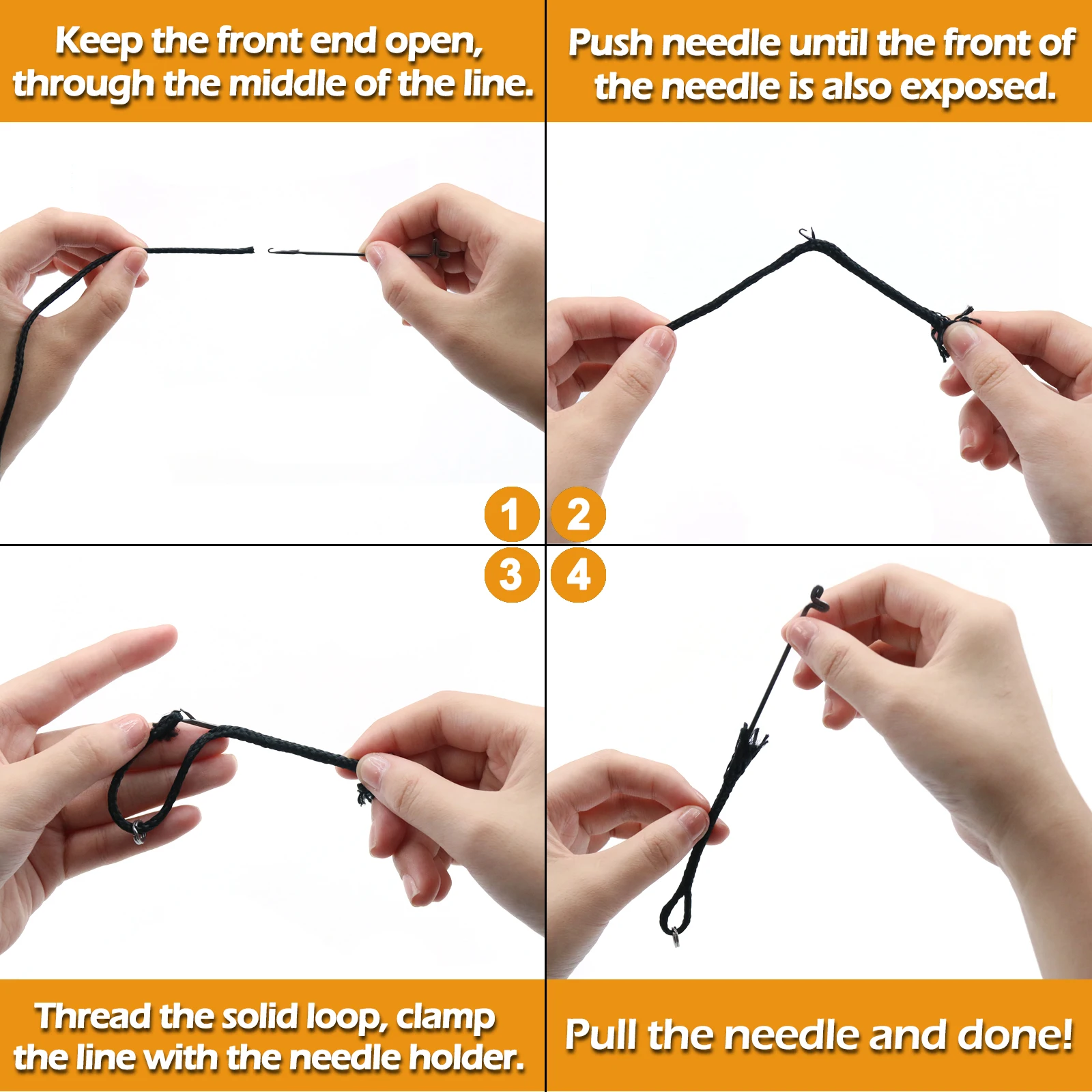 FishTrip Rigging Needle Reverse Latch Needle Fishing Assist Cord Ring Splicing Woolen UHMWPE Kevlar Line Accessories fishing line fishing tackle