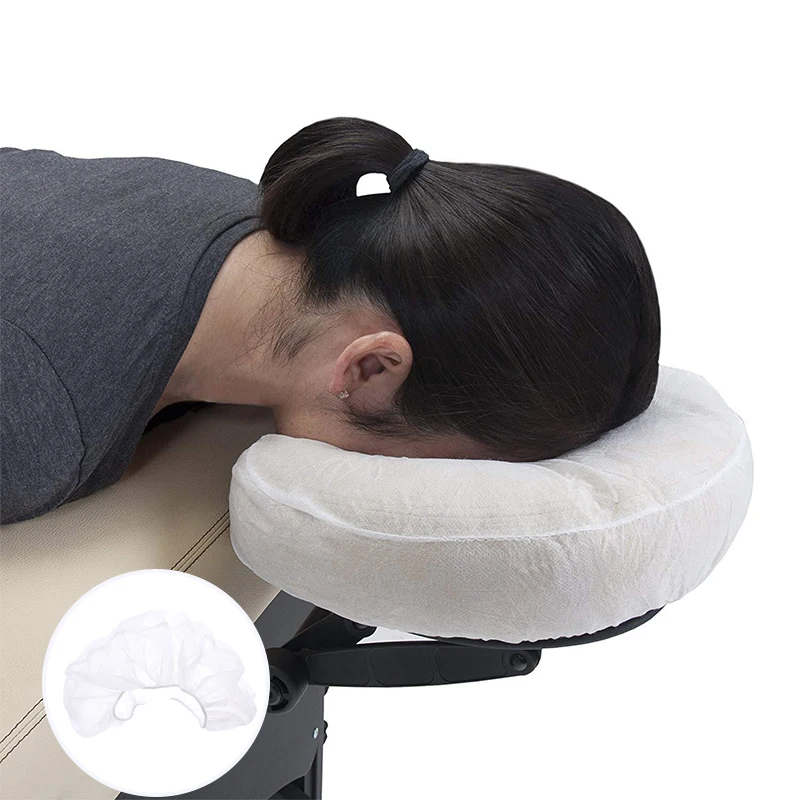 일회용 마사지 얼굴 받침대 크래들 커버, U자형 베개 케이스, 탄성 부직포, 화이트 컬러, 팩당 10 개