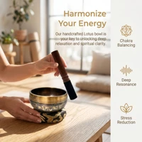Miwayer Lotus Tibetan Singing Bowl Set, Unique Gift for Meditation Yoga Relaxation & Chakra Healing - Image 3