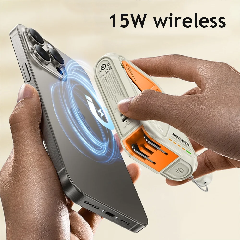 Wireless Magnetic Power Bank With Plug Cable USB C Fast Charger Portable 10000mAh External Spare Battery For iPhone 15 Samsung 4