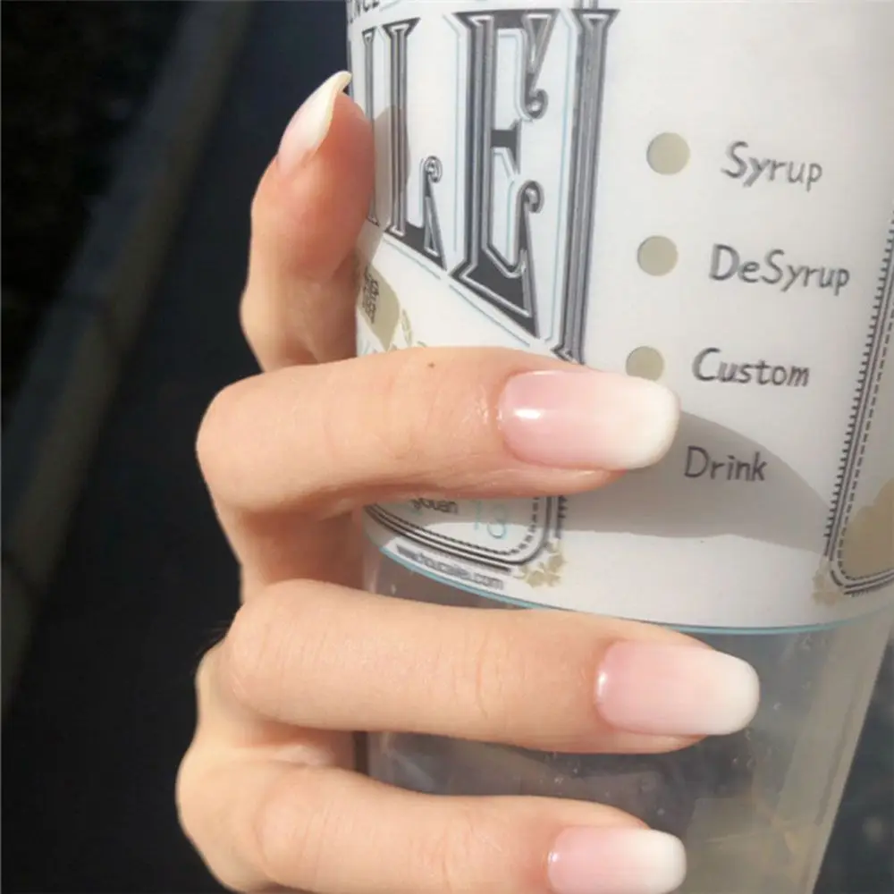 24pcs/box Artificial Nails Glue Mid-length Fake Nails Gradient Wear Nail Stickers Finished Fake Press On Coffin