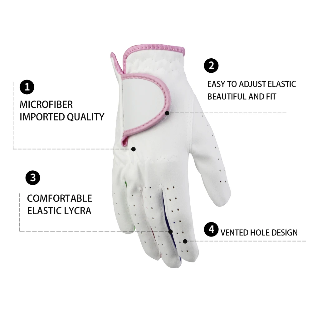 BraceTop 1 Pair Golf Gloves Kids Microfiber Cloth Breathable Anti-Slipping Sports Golf Game Practice Gloves for Childrens Gift